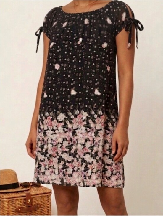 Siren Lily Dresses & Skirts - Siren Lily Petite Floral Tie-Sleeve Shift Dress - Boho-Size Petite SM